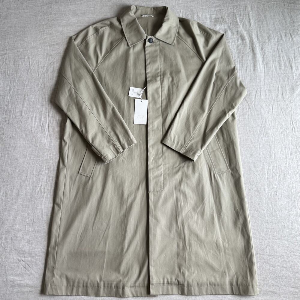 [MENS XL] Zara Trench Overcoat WATER REPELLENT Tan Relaxed Oversized Fit Button